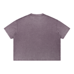 Merch in Town Vintage Wash Sunfade Boxy Waffle T-Shirt in Plum Purple on a white background, back view.