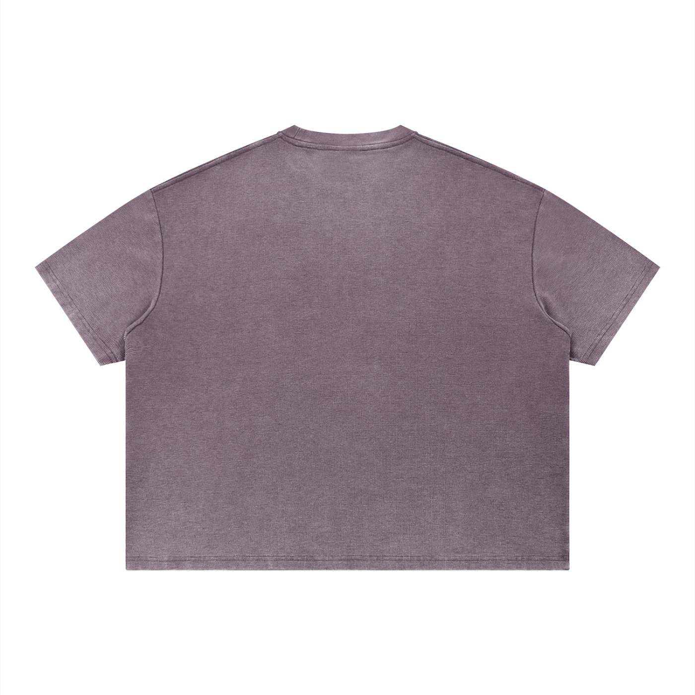 Merch in Town Vintage Wash Sunfade Boxy Waffle T-Shirt in Plum Purple on a white background, back view.