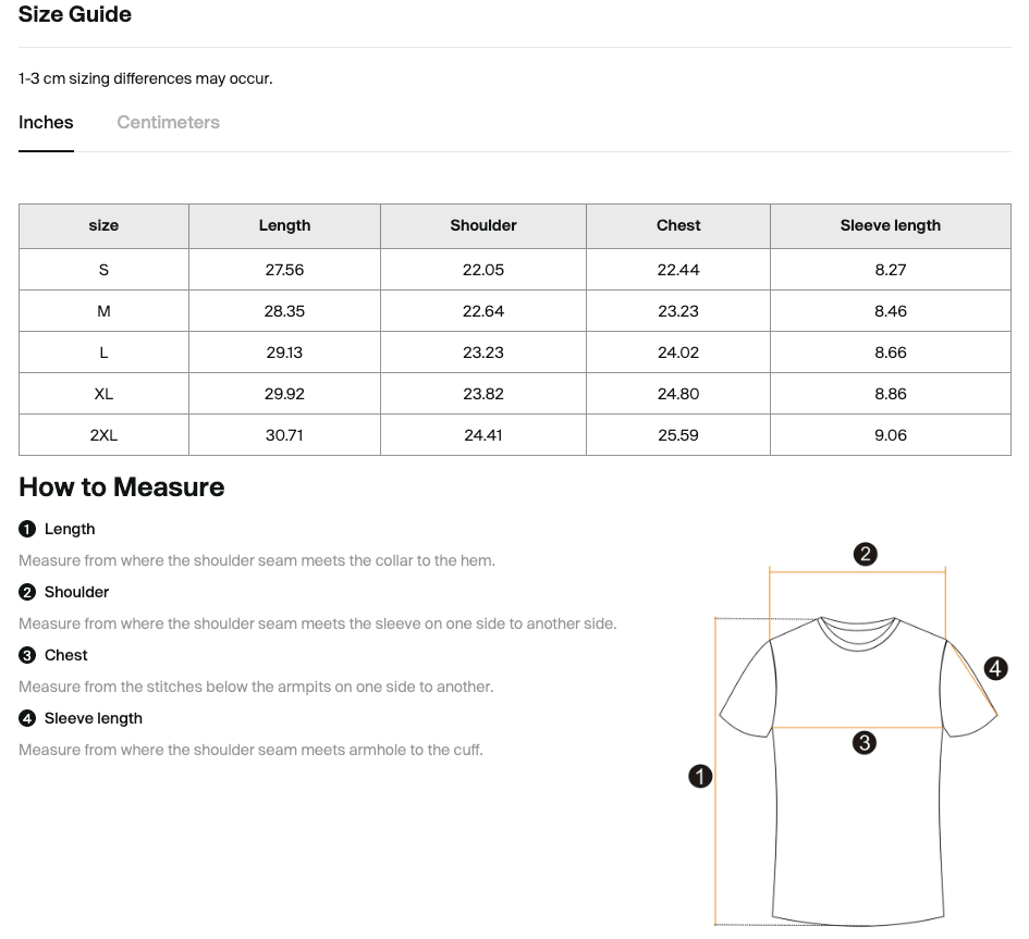 Size chart for the Merch in Town Vintage Wash Sunfade Boxy Waffle T-Shirt with measurements in inches.