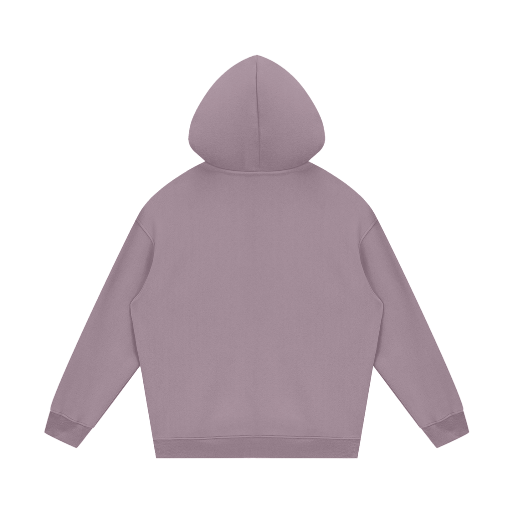 Salon Daomé ash purple streetwear fleece hoodie on a white background, back view.