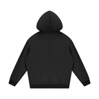 Salon Daomé black streetwear fleece hoodie on a white background, back view.