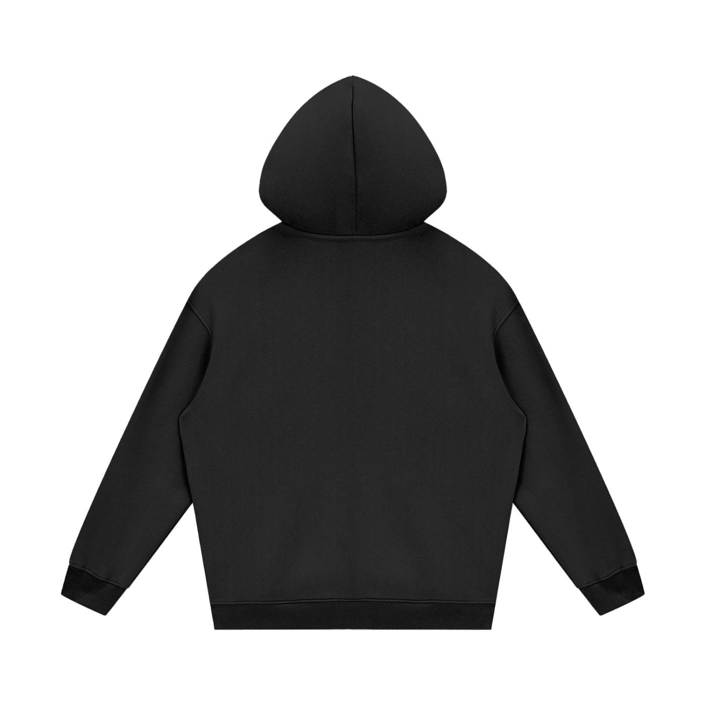 Salon Daomé black streetwear fleece hoodie on a white background, back view.