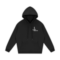Salon Daomé black streetwear fleece hoodie on a white background, front view.