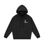 Salon Daomé black streetwear fleece hoodie on a white background, front view.