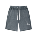 Salon Daomé medium gray mineral wash raw edge shorts on a white background, front view.