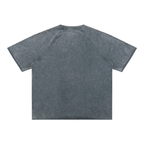 Salon Daomé blue-gray mineral wash raw edge t-shirt on a white background, back view.