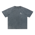 Salon Daomé blue-gray mineral wash raw edge t-shirt on a white background, front view.