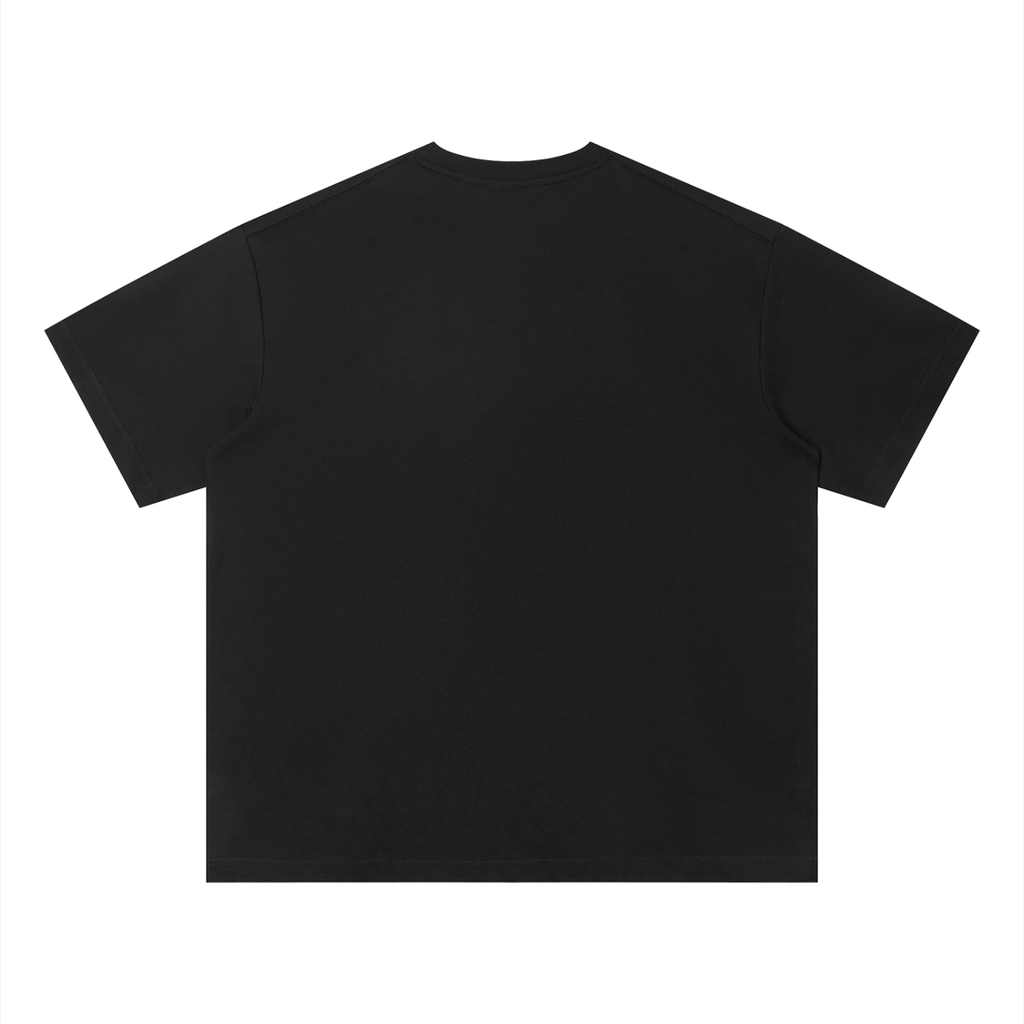 Salon Daomé black Sorona quick-dry loose fit boxy t-shirt on a white background, back view.
