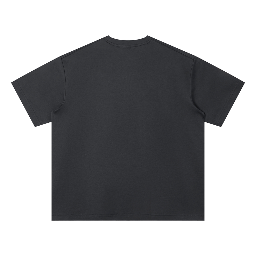 Salon Daomé dark gray Sorona quick-dry loose fit boxy t-shirt on a white background, back view.