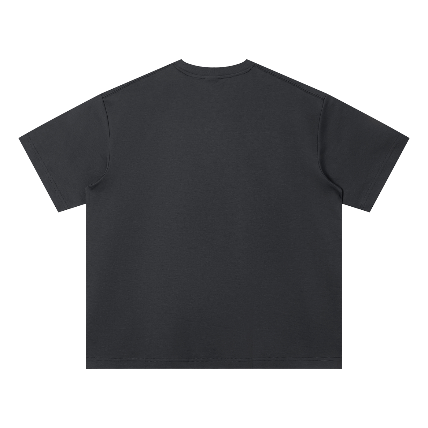 Salon Daomé dark gray Sorona quick-dry loose fit boxy t-shirt on a white background, back view.