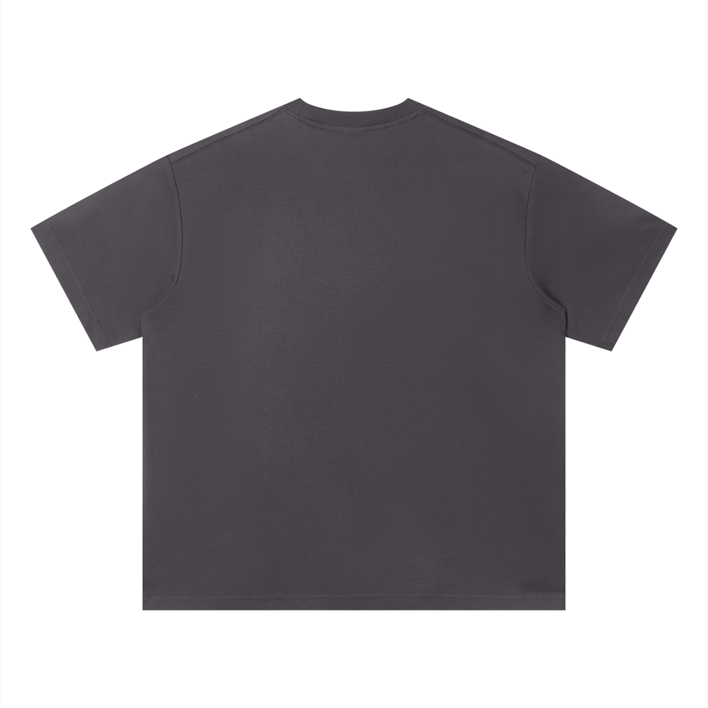 Salon Daomé dark purple Sorona quick-dry loose fit boxy t-shirt on a white background, back view.