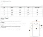 Size chart for the Salon Daomé Sorona quick-dry loose fit boxy t-shirt with measurements in inches.