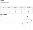 Size chart for the Teeto Oversized Drop Shoulder T-Shirt with measurements in centimeters.