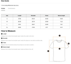 Size chart for the Teeto Oversized Drop Shoulder T-Shirt with measurements in inches.