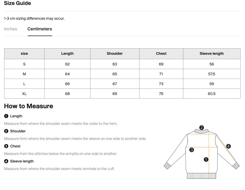 Size chart for the Teeto Boxy Gather-Hem Hoodie with measurements in centimeters.
