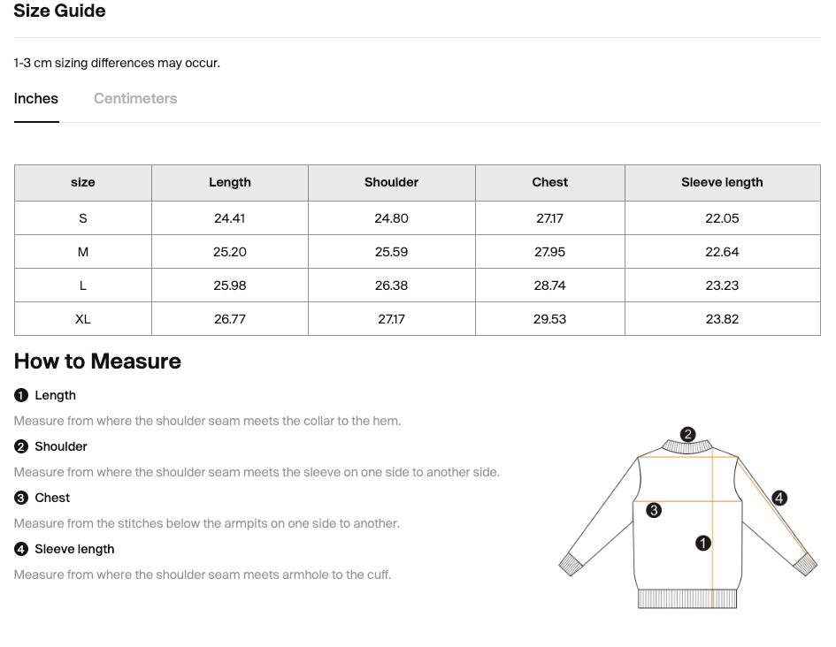 Size chart for the Teeto Boxy Gather-Hem Hoodie with measurements in inches.