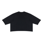 Teeto Mineral Wash Raw Hem Boxy T-Shirt in Black on a white background, back view.