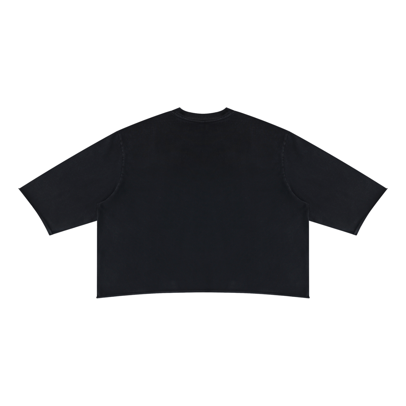 Teeto Mineral Wash Raw Hem Boxy T-Shirt in Black on a white background, back view.