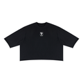 Teeto Mineral Wash Raw Hem Boxy T-Shirt in Black on a white background, front view.