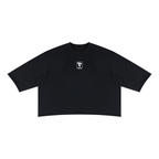 Teeto Mineral Wash Raw Hem Boxy T-Shirt in Black on a white background, front view.