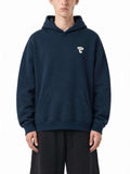 Teeto Oversize Fleeced Hoodie in Navy Blue worn by a model, front view.