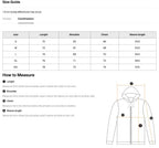 Size chart for the Teeto Oversize Fleeced Hoodie with measurements in centimeters.