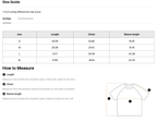 Size chart for the Teeto Heavyweight Boxy Piping T-Shirt with measurements in inches.