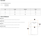Size chart for the Teeto Raw Edge Boxy Non-Shrink T-Shirt with measurements in inches.